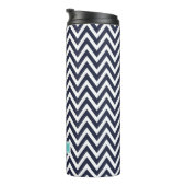 Navy Blue en Turquoise Chevron Monogram Thermosbeker (Geroteerd rechts)