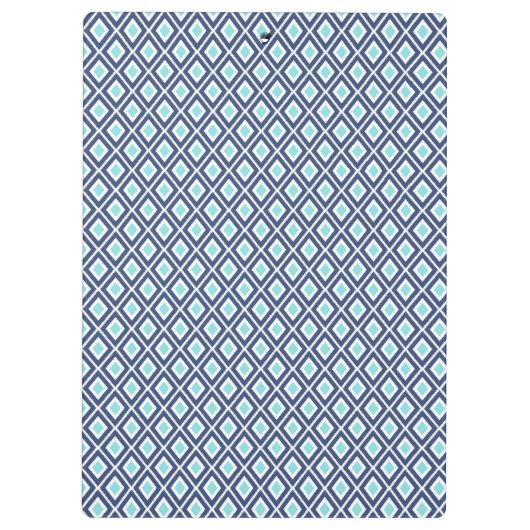 Navy Blue en Turquoise Ikat Patroon Monogram Klembord (Achterkant)