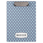 Navy Blue en Turquoise Ikat Patroon Monogram Klembord (Voorkant)