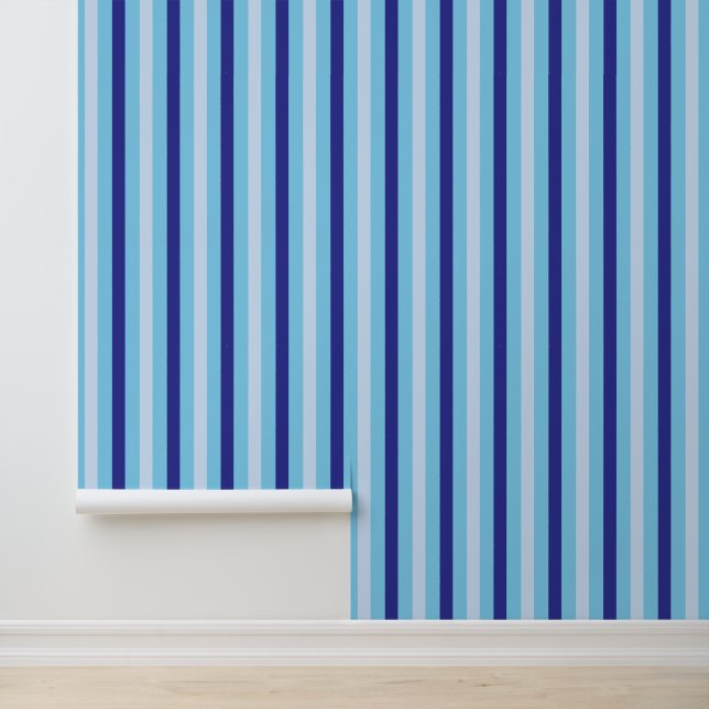 Navy Blue en Turquoise Stripes Badkamer Behang (Applicatie)