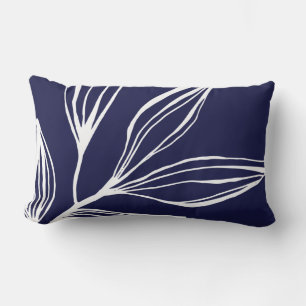 Navy Blue en White Abstract Marine Plant Pillow Kussen