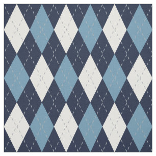 Navy Blue en White Argyle Pattern Stof