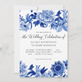 Navy Blue en White Asian Influence Wedding Kaart (Voorkant)