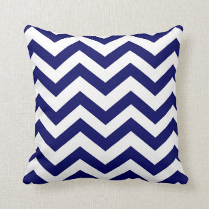 Navy Blue en White Chevron Kussen