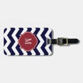 Navy Blue en White Chevron Monogram Lugguage Label Bagagelabel (Voorkant horizontaal)