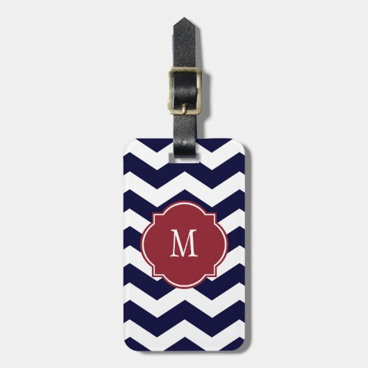 Navy Blue en White Chevron Monogram Lugguage Label Bagagelabel (Voorkant verticaal)