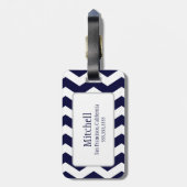Navy Blue en White Chevron Monogram Lugguage Label Bagagelabel (Achterkant verticaal)