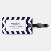 Navy Blue en White Chevron Monogram Lugguage Label Bagagelabel (Achterkant horizontaal)