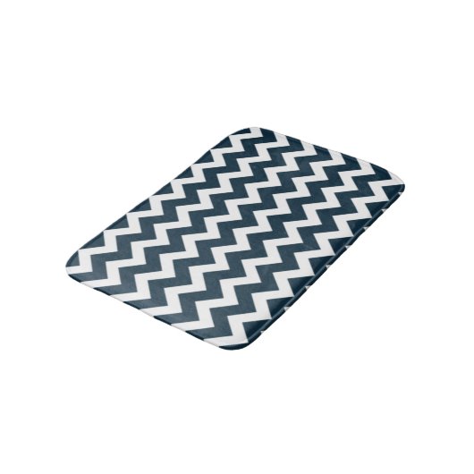 Navy Blue en White Chevron Pattern Badmat (Gekanteld)