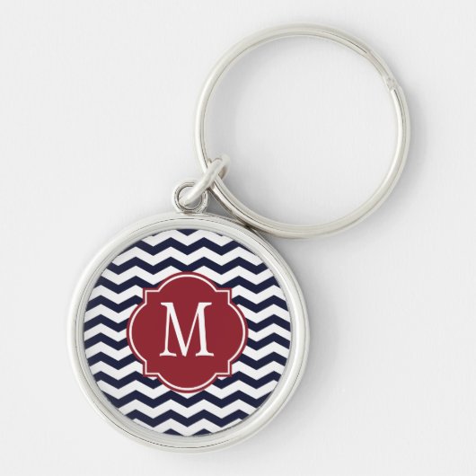 Navy Blue en White Chevron Pattern Sleutelhanger (Voorkant)
