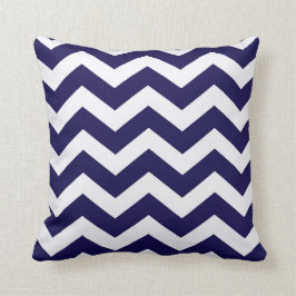 Navy Blue en White Chevron Stripes Kussen