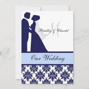Navy, Blue en White Couple Wedding Invitation Kaart