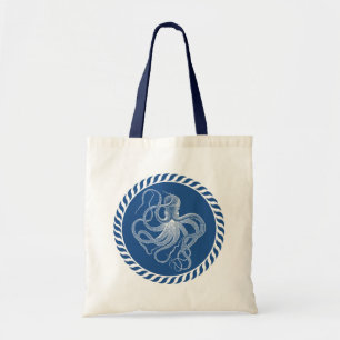Navy Blue en White Cute Octopus Illustration Tas