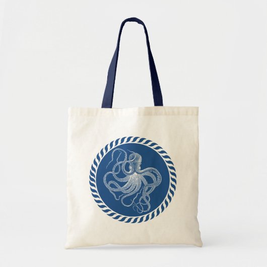 Navy Blue en White Cute Octopus Illustration Tas (Voorkant)