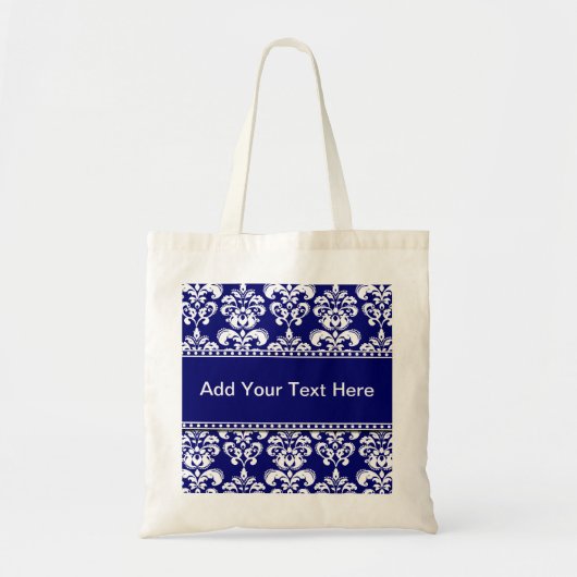Navy Blue en White Damask Canvas tassen  (Voorkant)