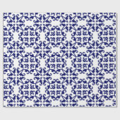 Navy Blue en White Damask Pattern Cadeaupapier (Vlak)