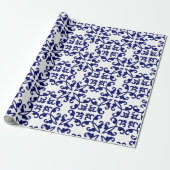 Navy Blue en White Damask Pattern Cadeaupapier (Uitgerold)
