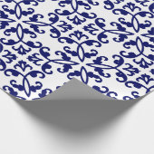 Navy Blue en White Damask Pattern Cadeaupapier (Hoek)