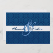 Navy Blue en White Diamond Damask Wedding Kaart (Voorkant / Achterkant)