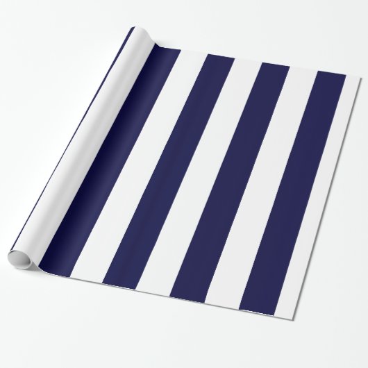 Navy Blue en White Extra Large Stripe Pattern Cadeaupapier (Uitgerold)