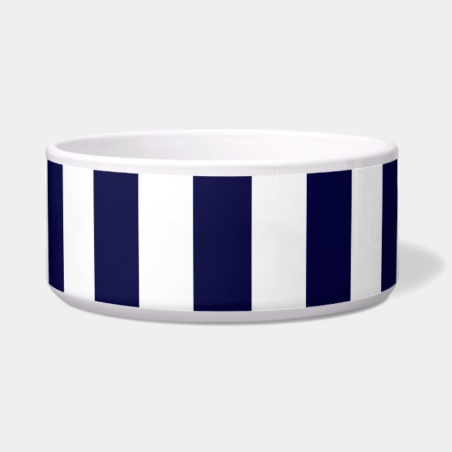 Navy Blue en White Extra Large Stripe Pattern Voerbakje (Voorkant)