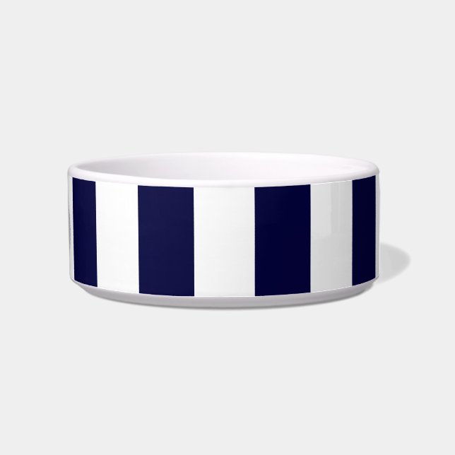 Navy Blue en White Extra Large Stripe Pattern Voerbakje (Rechts)