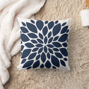 Navy Blue en White Floral Burst Kussen
