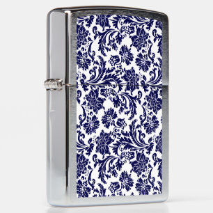 Navy-Blue en White Floral Damaskers