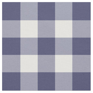 Navy Blue en White Gingham Pattern Fabric Stof