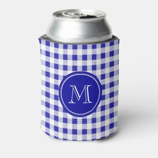 Navy Blue en White Gingham, uw monogram Blikjeskoeler (Blikje Achterkant)