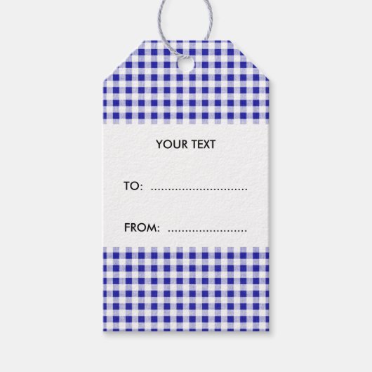 Navy Blue en White Gingham, uw monogram Cadeaulabel (Voorkant)