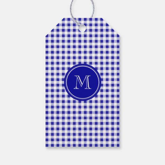 Navy Blue en White Gingham, uw monogram Cadeaulabel (Achterkant)