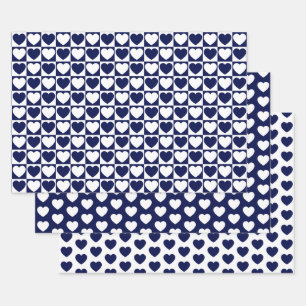 Navy Blue en White Hearts Inpakpapier Vel