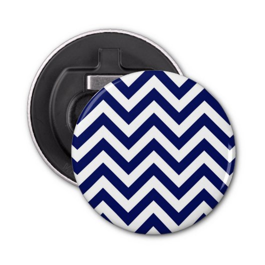 Navy Blue en White Large Chevron ZigZag Pattern Button Flesopener (Voorkant)