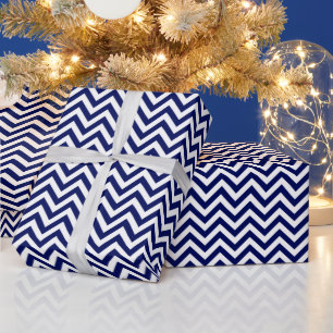 Navy Blue en White Large Chevron ZigZag Pattern Cadeaupapier