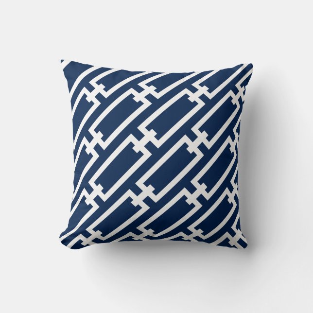 Navy Blue en White Links Pattern Kussen (Voorkant)
