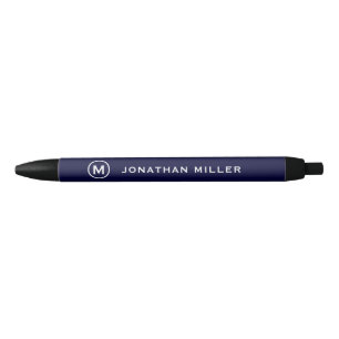 Navy Blue en White Minimalist Monogram Zwarte Inkt Pen