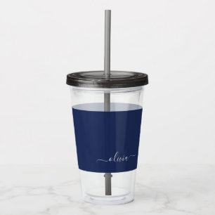 Navy Blue en White Modern Monogram Acryl Drinkbeker