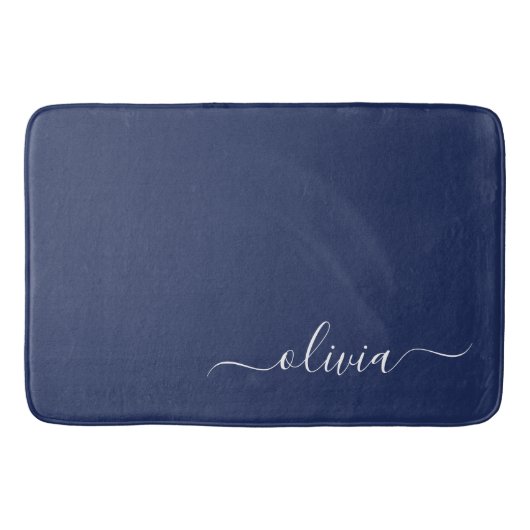 Navy Blue en White Modern Monogram Badmat (Voorkant)
