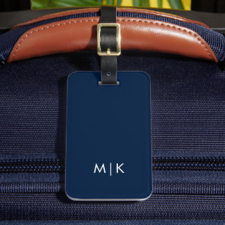 Navy Blue en White | Modern monogram Bagagelabel