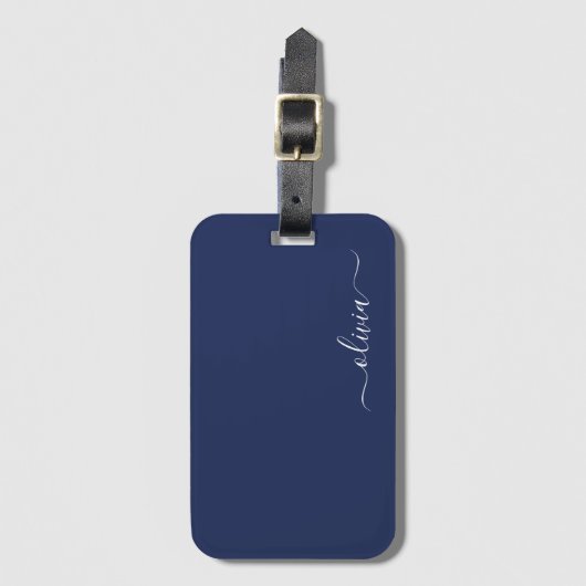 Navy Blue en White Modern Monogram Bagagelabel (Voorkant (verticaal))