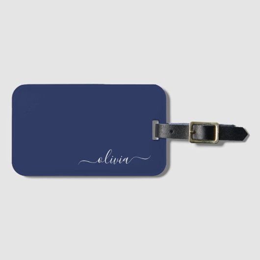 Navy Blue en White Modern Monogram Bagagelabel (Voorkant (horizontaal))