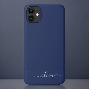 Navy Blue en White Modern Monogram iPhone 11 Hoesje