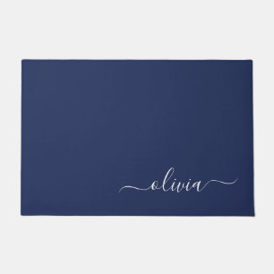 Navy Blue en White Modern Monogram Deurmat