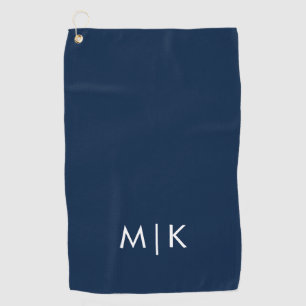 Navy Blue en White Modern monogram Golfhanddoek