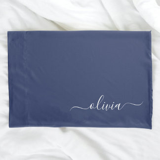 Navy Blue en White Modern Monogram Kussensloop