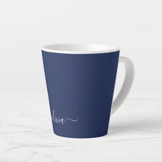 Navy Blue en White Modern Monogram Latte Mok (Rechterhoek)