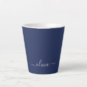 Navy Blue en White Modern Monogram Latte Mok (Voorkant)