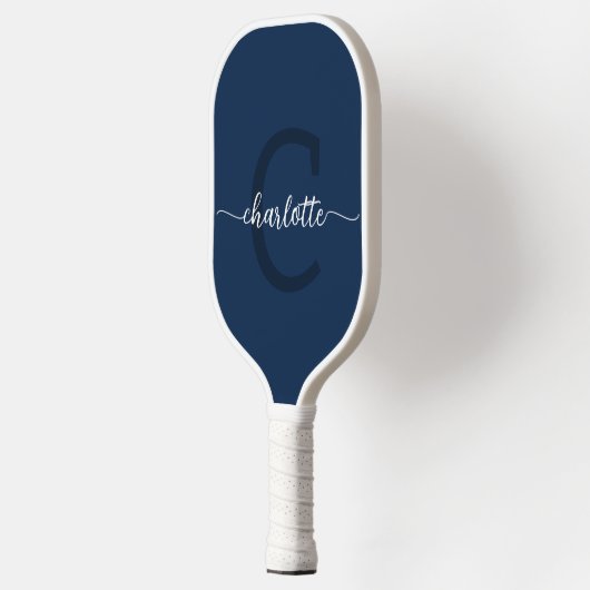 Navy Blue en White Modern Monogram Pickleball Paddle (Links)