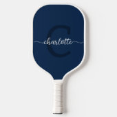 Navy Blue en White Modern Monogram Pickleball Paddle (Achterkant)